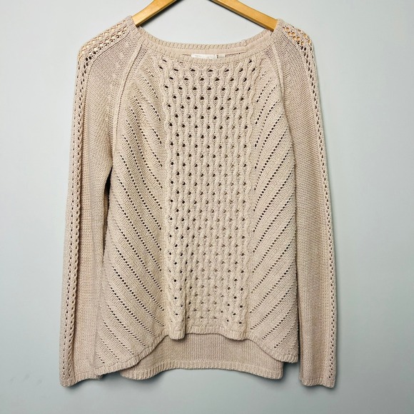 RD Style Sweaters - RD Style Tan Knit Sweater Open Weave Sleeve Womens M Cotton Blend Beach Resort